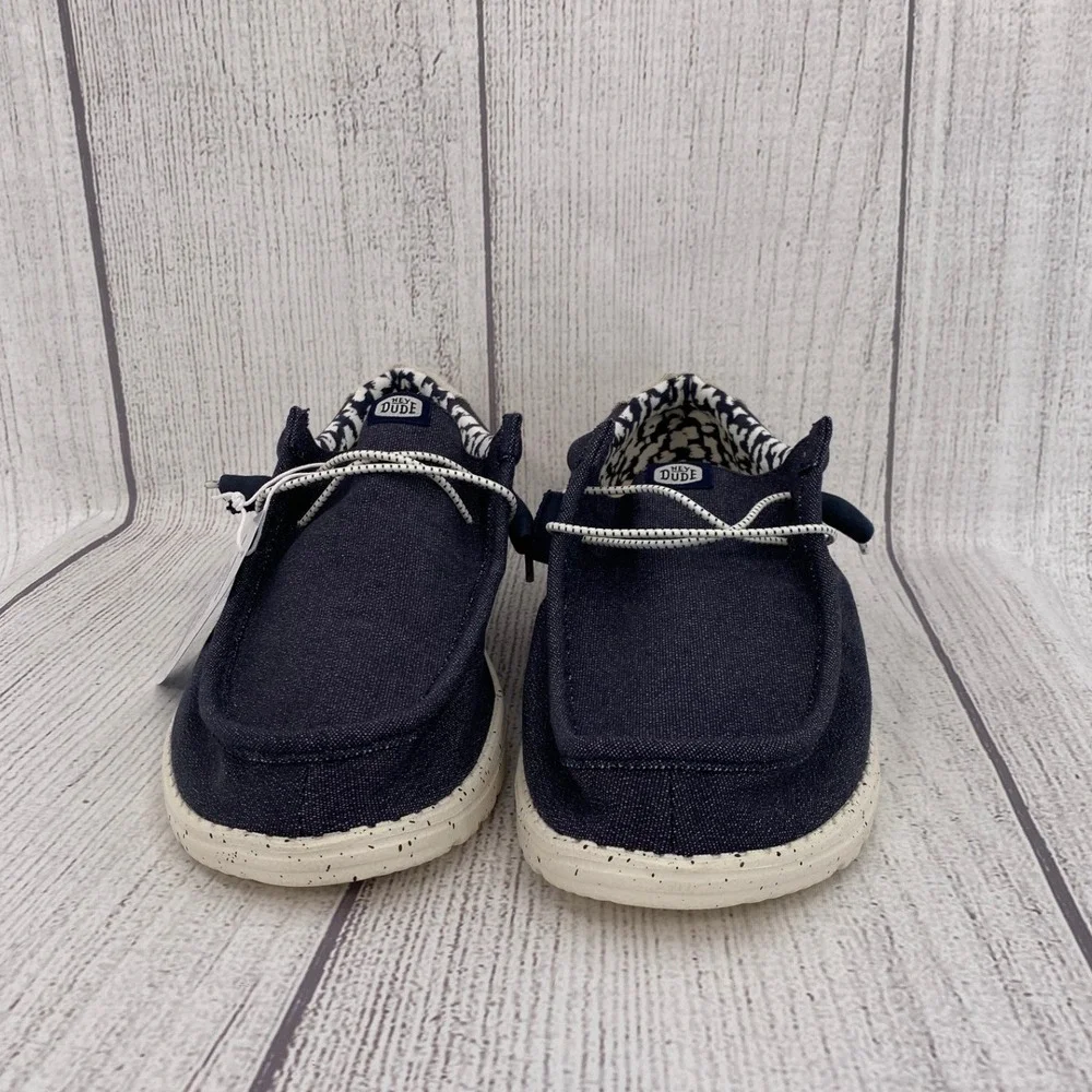 Hey Dude Wally Canvas Stretch Mens 15 Navy Loafers Slip On Shoes Lightweight
